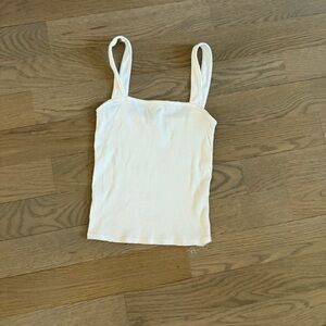 Women’s Cream Ribbed Square-Neck Tank Top
